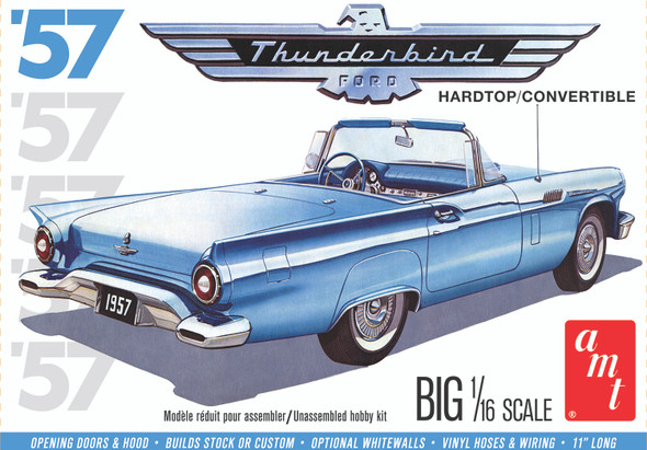 OakridgeStores.com | AMT 1/16 1957 Ford Thunderbird Hardtop/Convertible Plastic Model Car Kit (116-1206M) 849398042359