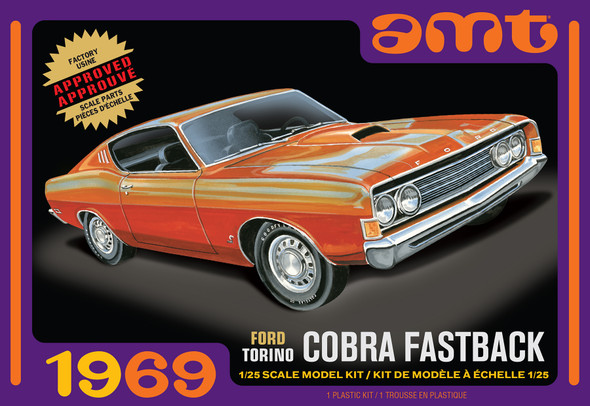 OakridgeStores.com | AMT 1/25 1969 Ford Torino Cobra Fastback Plastic Model Car Kit (116-1217M) 849398043370