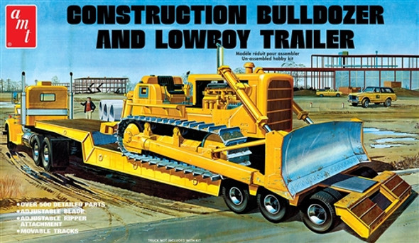 OakridgeStores.com | AMT 1/25 Lowboy Truck Trailer & Bulldozer Construction Machine Combination Plastic Model Kit (116-1218) 849398043387