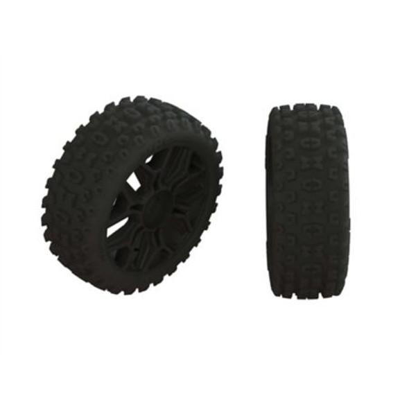 OakridgeStores.com | ARRMA 1/8 dBoots 2HO Front/Rear 3.3 Mounted Tire Set w/Rims Glued 17mm Hex, Black (2) (ARA-550057) 5052127031509