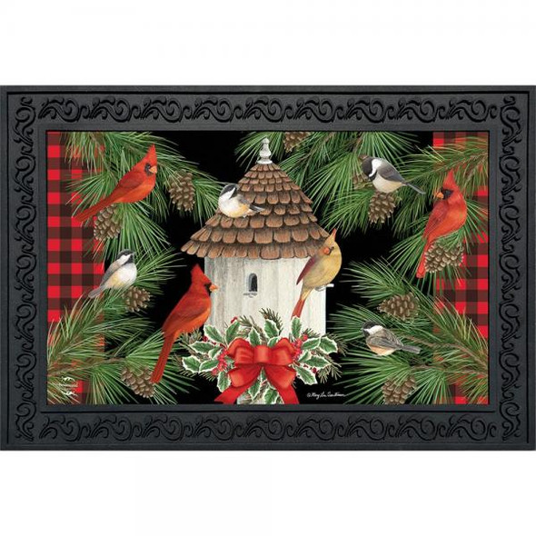OakridgeStores.com | Briarwood Lane - Holiday Bird Gathering (Birdhouse Christmas) Doormat Floor Mat (BLD01352) 840011616773