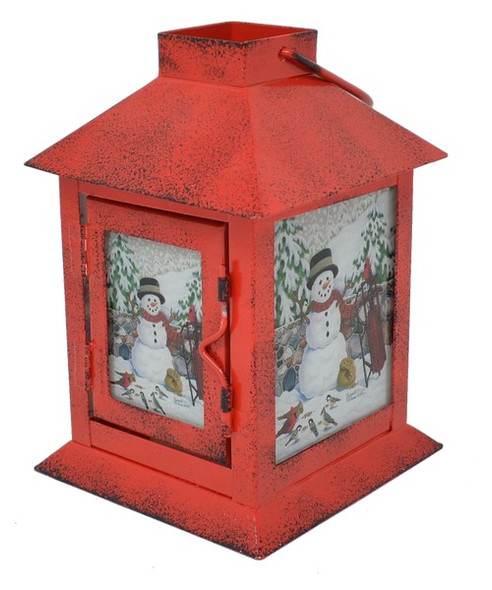 OakridgeStores.com | Gift Essentials - Cobane "Stonewall Snowman" Decorated Red Lantern - LED (GE1005) 645194082526