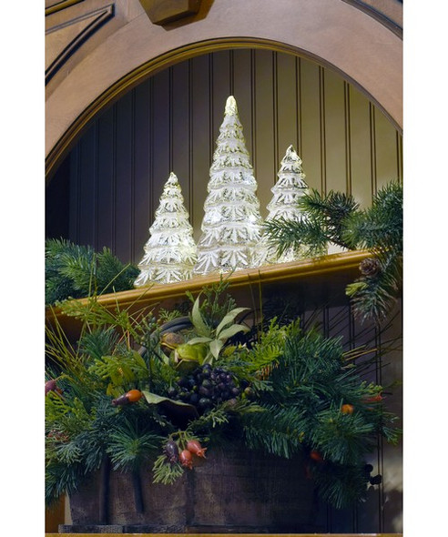 OakridgeStores.com | Gift Essentials - Holiday Silver LED Illuminated Pine Trees (glass) - Set of 3 Figurines (GE3000) 645194082649