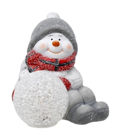 OakridgeStores.com | Gift Essentials - Sitting Holiday Snowman with LED Illuminated Snowball Figurine 4.25" (GE3010) 645194082915