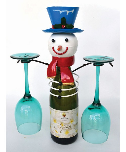 OakridgeStores.com | Gift Essentials - Holiday Snowman Wine Bottle Decor & Glass Holder (GEBLUEW556) 804414915567