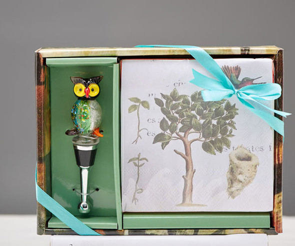 OakridgeStores.com | LS Arts Inc - Designer Hostess Napkin & Stopper Gift Set - Owl.. (HS-079) 630613039175