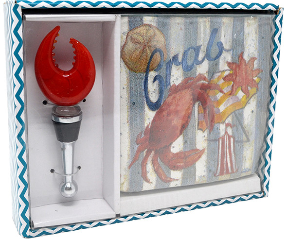 OakridgeStores.com | LS Arts Inc - Designer Hostess Napkin & Stopper Gift Set - Crab (HS-083) 630613040119