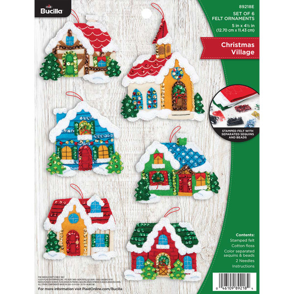 OakridgeStores.com | BUCILLA - Needle Felt Christmas Ornaments Applique Craft Kit -  Set Of 6 - Christmas Village (89218E) 046109892184