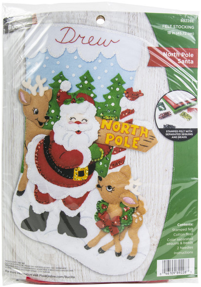 OakridgeStores.com | BUCILLA - Needle Felt Christmas Stocking Applique Craft Kit -  18" Long - North Pole Santa (89228E) 046109892283