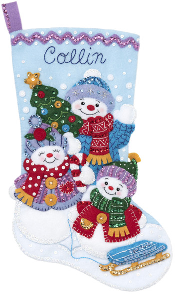 OakridgeStores.com | BUCILLA - Needle Felt Christmas Stocking Applique Craft Kit -  18" Long - Snow Family Portrait (89232E) 046109892320