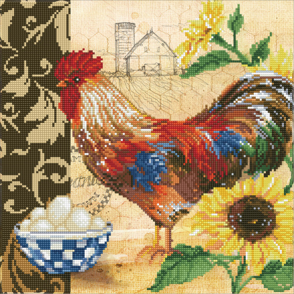 OakridgeStores.com | Diamond Dotz Diamond Embroidery Facet Art Kit 16"X16" - Country Rooster (DD9049) 4895225912841