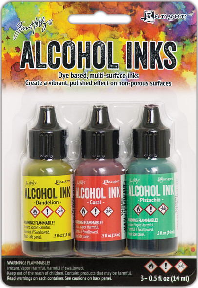 OakridgeStores.com | Tim Holtz Ranger - Alcohol Ink .5oz 3/Pkg - Key West-Dandelion/Coral/Pistachio (TAK-58748) 789541058748