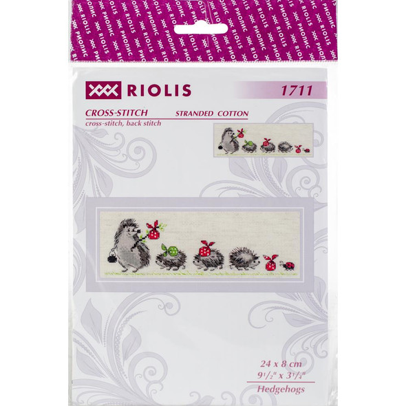 OakridgeStores.com | RIOLIS Counted Cross Stitch Kit 9.5"X3.25" - Hedgehogs (14 Count) (R1711) 4630015064283