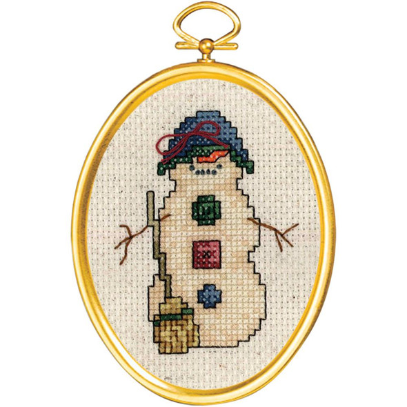 OakridgeStores.com | Janlynn Mini Counted Cross Stitch Kit 3"X4" - Bashful Snowman (14 Count) (21-1795) 049489008442