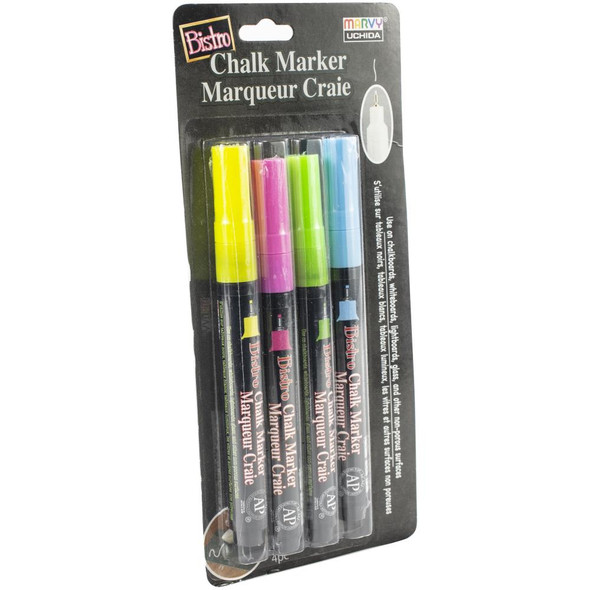 OakridgeStores.com | Uchida - Bistro Chalk Marker Extra Fine Point Set 4/Pkg - Fluorescents -Blue, Green, Yellow & Pink (485-4A) 028617486000