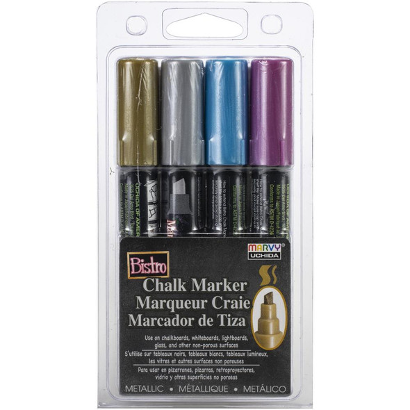 OakridgeStores.com | Bistro Chalk Marker Chisel Tip Set 4/Pkg - Metallics - Gold, Silver, Red & Blue (483-4M) 028617433141