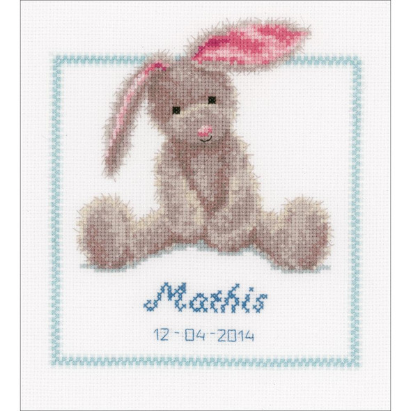 OakridgeStores.com | Vervaco Counted Cross Stitch Kit 7.5"X8.5" - Cute Bunny Record On Aida (14 Count) (V0144493) 5413480405220