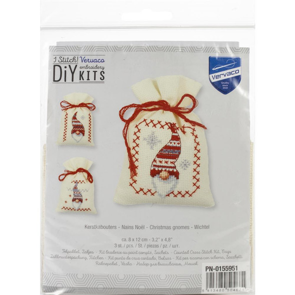 OakridgeStores.com | Vervaco Sachet Bags Counted Cross Stitch Kit 3.25"X4.75" - Christmas Gnomes On Aida (18 Count) (V0155951) 5413480504671