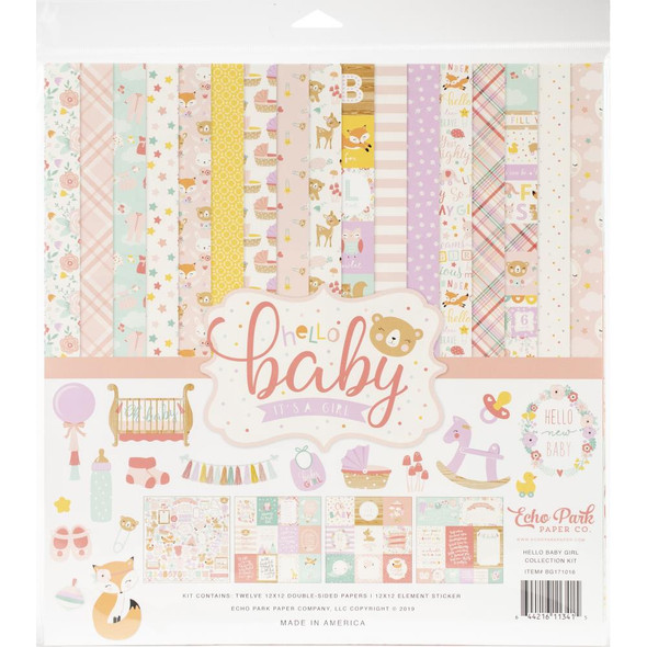 OakridgeStores.com | Echo Park Paper Collection Kit 12"X12" - Hello Baby Girl Theme Designs (BG171016) 644216113415