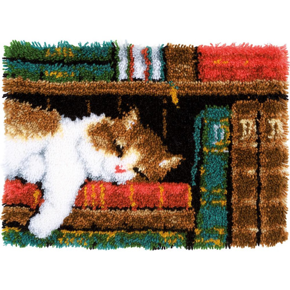 OakridgeStores.com | Vervaco Latch Hook Rug Kit 21.25"X15.5" - Cat On Bookshelf (V0149896) 5413480624607