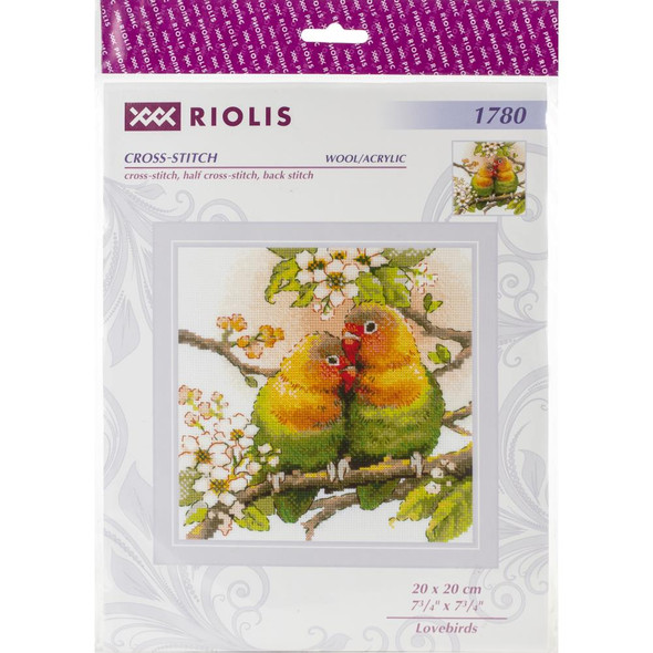 OakridgeStores.com | RIOLIS Counted Cross Stitch Kit 7.75"X7.75" - Lovebirds (14 Count) (R1780) 4630015064993