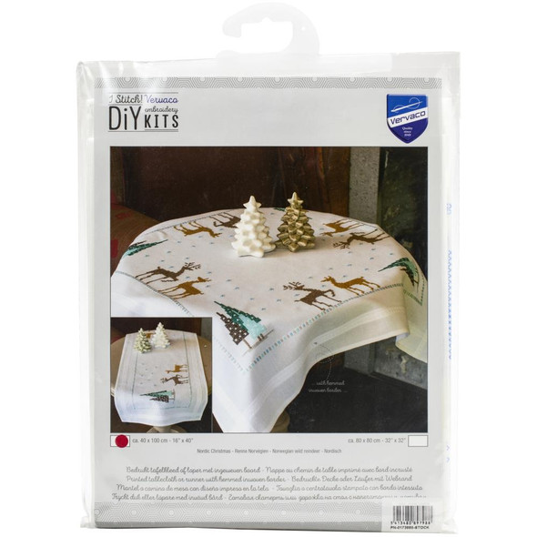 OakridgeStores.com | Vervaco Table Runner Stamped Cross Stitch Kit 16"X40" - Norwegian Wild Reindeer (V0173665) 5413480897988