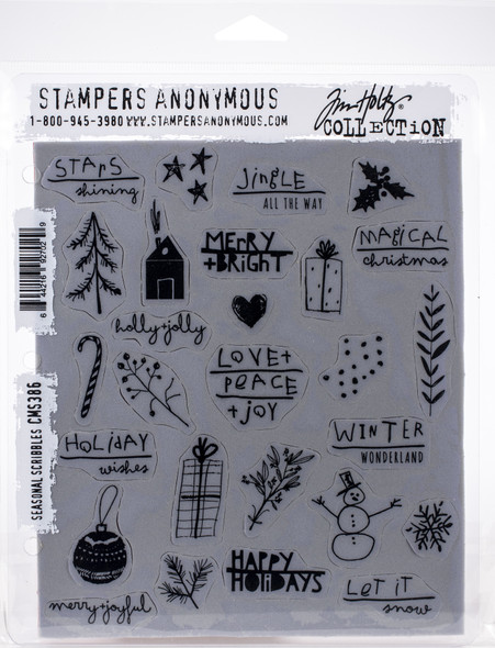 OakridgeStores.com | Tim Holtz Cling Stamps 7"X8.5" - Seasonal Scribbles (CMS-LG-386) 644216927029