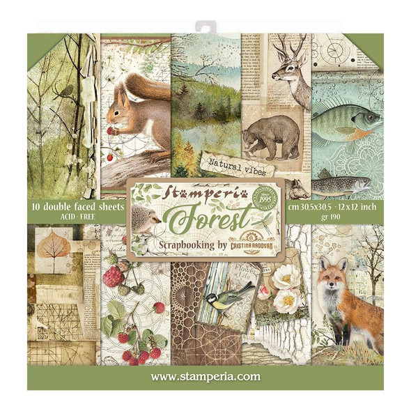 OakridgeStores.com | Stamperia Double-Sided Paper Pad 12"X12" 10/Pkg - Forest Theme Design, 10 Designs/1 Each (SBBL63) 5993110003793