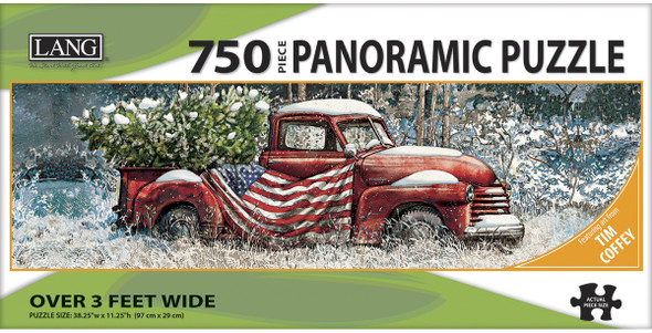 OakridgeStores.com | LANG - American Flag (on Pickup) Truck - Panoramic Puzzle 750 Pieces 38"X11" (50410-13) 739744173755