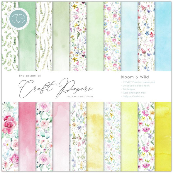 OakridgeStores.com | Craft Consortium Double-Sided Paper Pad 12"X12" 30/Pkg - Bloom & Wild Theme Designs, 20 Theme Designs (CCPAD009) 5060394627332