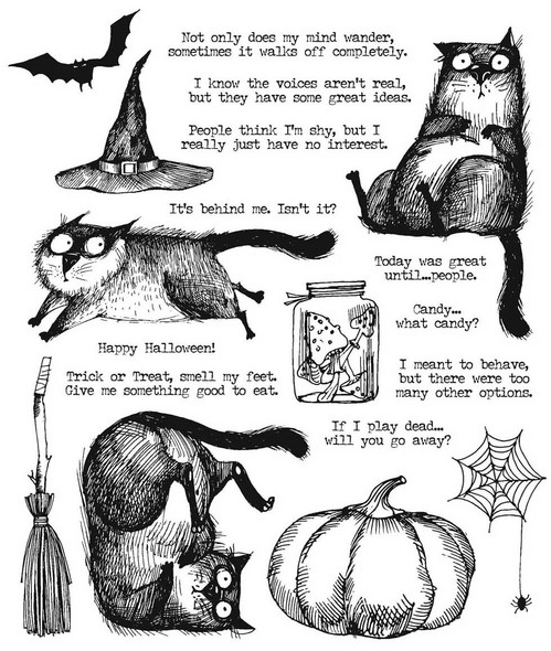 OakridgeStores.com | Tim Holtz Cling Stamps 7"X8.5" - Snarky Cat Halloween (CMS-407) 787790001034