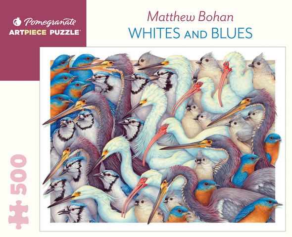 OakridgeStores.com | Pomegranate - Matthew Bohan: Whites and Blues (Birds) 500-Piece Jigsaw Puzzle (AA1057) 9780764986864