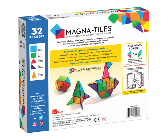OakridgeStores.com | VALTECH - Magna-Tiles® Clear Colors 32-Piece Construction Set (02132) 631291021322