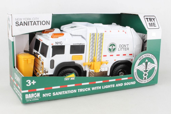 OakridgeStores.com | DARON - NYC Sanitation Garbage Toy Truck w/Lights & Sound (NY206006) 817346025792
