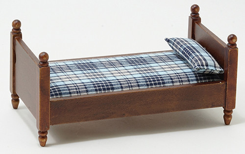 OakridgeStores.com | Single Bed, Walnut with Plaid Fabric (CLA10070) 731851100709