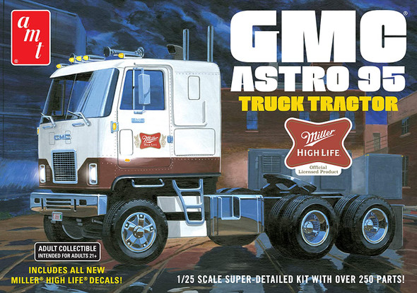 OakridgeStores.com | AMT - GMC Astro 95 Semi Tractor Miller Beer - Plastic Model Truck Kit 849398046555