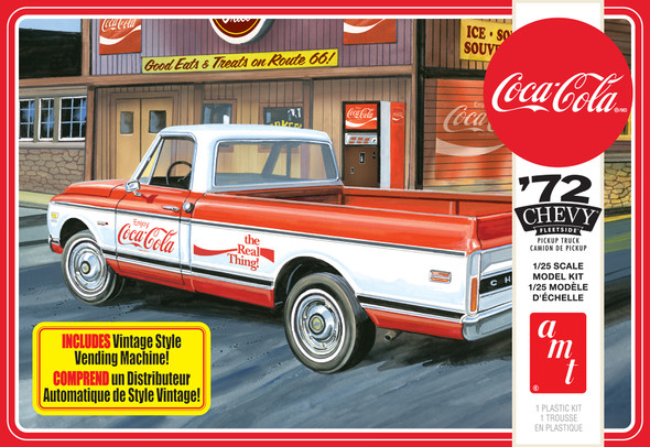 OakridgeStores.com | AMT - 1972 Chevy Pickup with Coca-Cola Vending Machine and Crates - Plastic Model Kit 849398046562