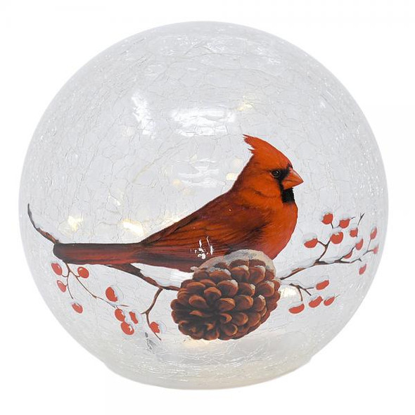 OakridgeStores.com | GIFT ESSENTIALS - 6" LED Crackle Glass Cardinal Globe 645194083981