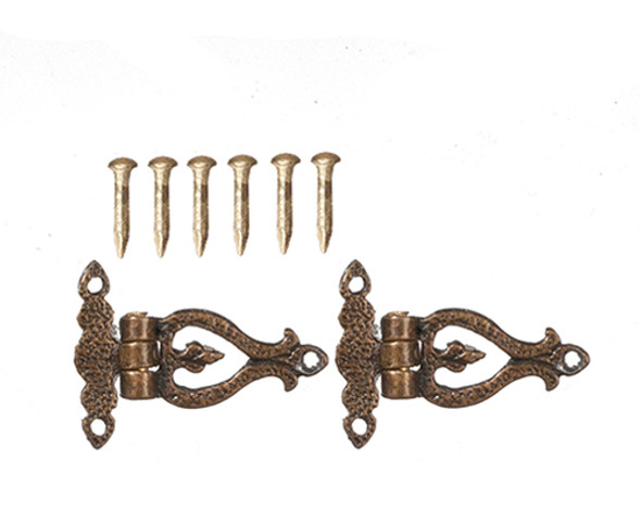 OakridgeStores.com | AZTEC - Hinges - Pair Of Antique Brass With Pins - 1" Scale Dollhouse Miniature (S1509)