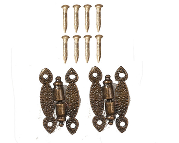 OakridgeStores.com | AZTEC - Hinges - Pair Of Antique Brass With Pins - 1" Scale Dollhouse Miniature (S1510)