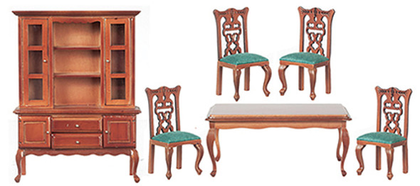 OakridgeStores.com | AZTEC - Dining Room Set - Green - Walnut (6 Pcs) - 1" Scale Dollhouse Miniature (T0116)