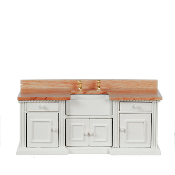 OakridgeStores.com | AZTEC - Modern Kitchen Counter With Sink - White/Oak - 1" Scale Dollhouse Miniature (T2629)