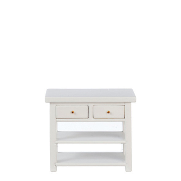 OakridgeStores.com | AZTEC - Modern Small Kitchen Table With Drawers - White - 1" Scale Dollhouse Miniature (T2646)