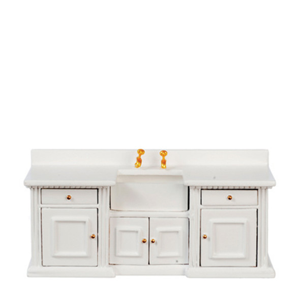 OakridgeStores.com | AZTEC - Modern Kitchen Counter/Sink - White - 1" Scale Dollhouse Miniature (T2651)