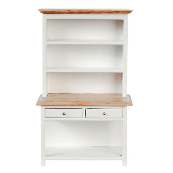 OakridgeStores.com | AZTEC - Modern Kitchen Hutch - White/Oak - 1" Scale Dollhouse Miniature (T2666)