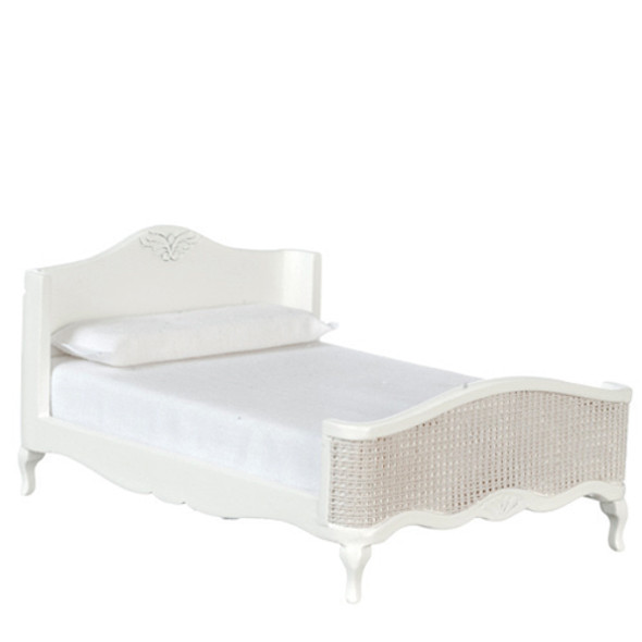 OakridgeStores.com | AZTEC - Modern Double Bed - White - 1" Scale Dollhouse Miniature (T2686)