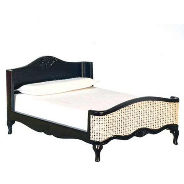 OakridgeStores.com | AZTEC - Modern Double Bed - Black - 1" Scale Dollhouse Miniature (T2688)