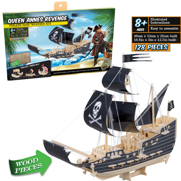 OakridgeStores.com | Heebie Jeebies - Queen Annes Revenge Wood Ship Kit Model (HJ-1025) 93411570110258