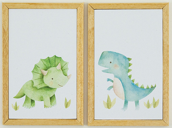 OakridgeStores.com | KC Pictures - Dinosaur Picture Set - 2 pieces - 1" Scale Dollhouse Miniature (KF26)