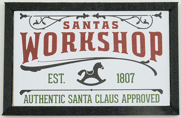 OakridgeStores.com | KC Pictures - Santa's Workshop Picture - black frame - 1" Scale Dollhouse Miniature (XM9BLK)